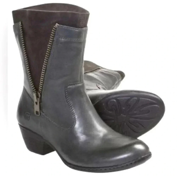 Born Mila In Charcoal Leather/Suede Zippered Boots - Picture 2 of 9